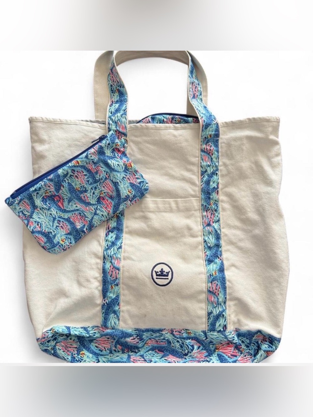 PETER MILLAR 2018 canvas beach tote. Super cute design with fish/ocean print.